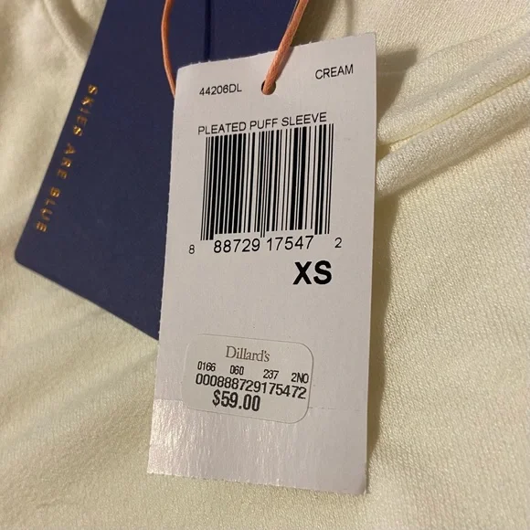 Skies are Blue Puff Sleeve Blouse Cream Crew Neck Size XS NWT - Picture 15 of 16